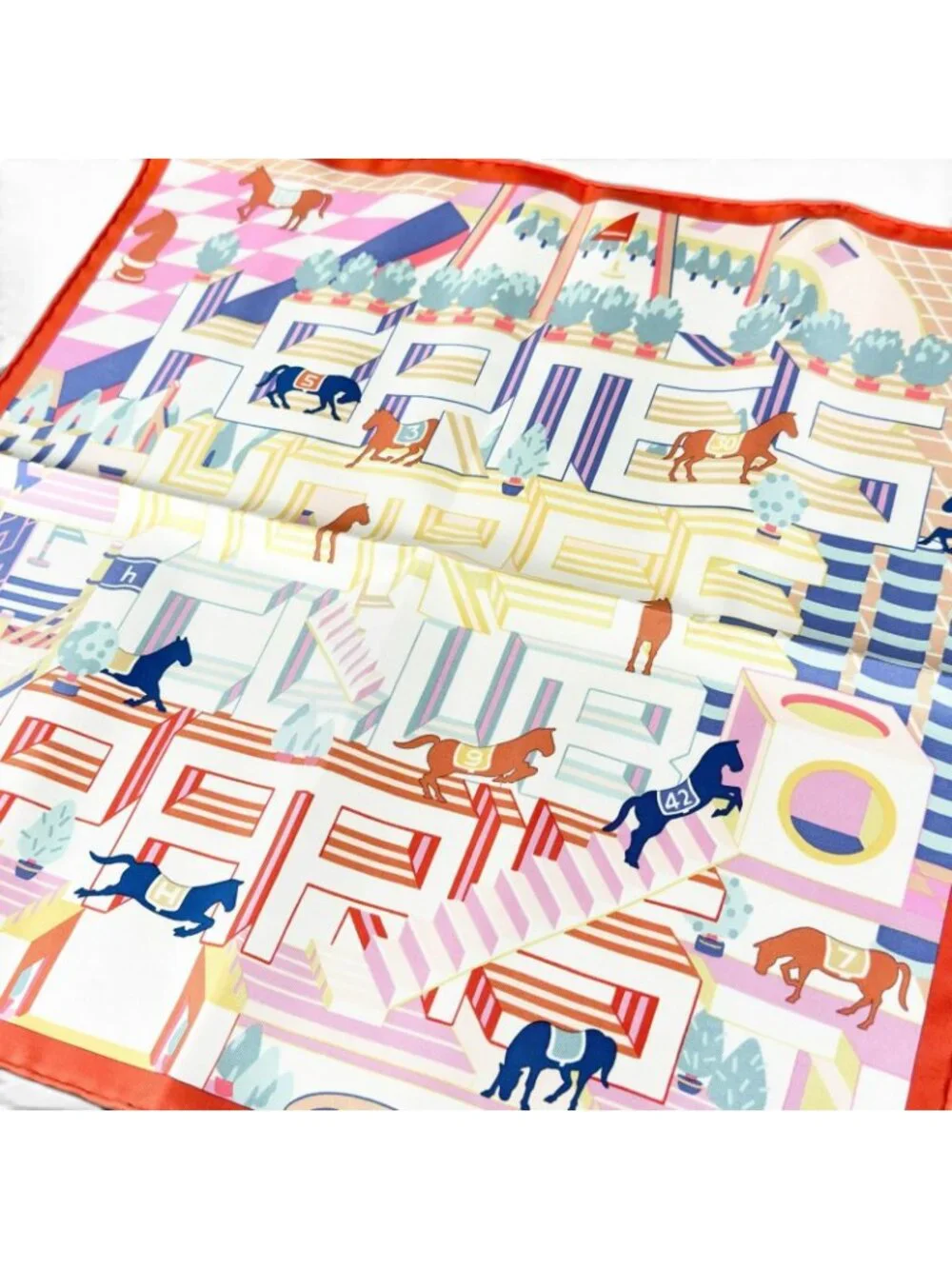 Hermes Carre 45 Gavroche Horse Club Detail Silk 100% Scarf Multi